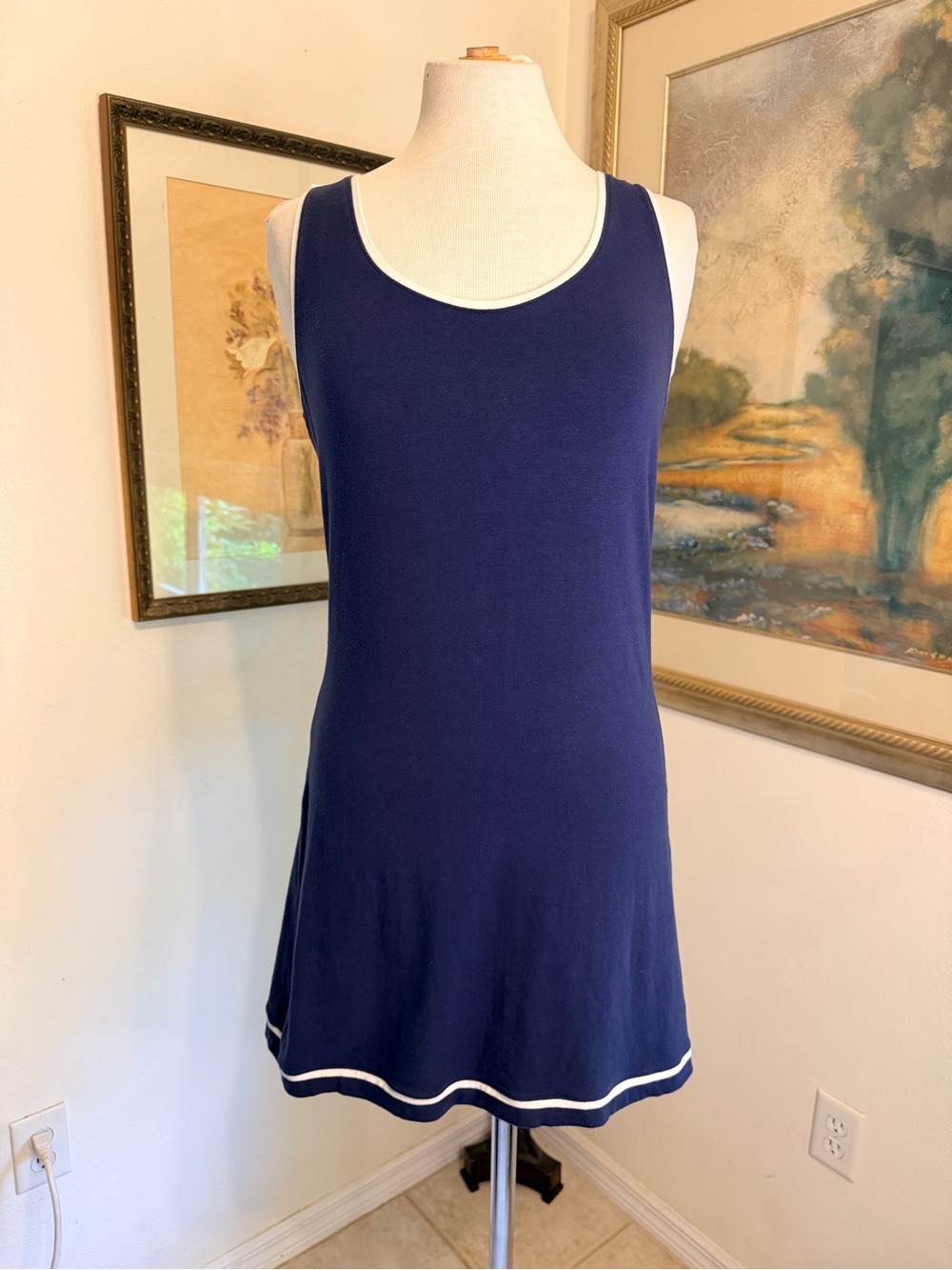 DRESS - Duffield Lane Navy Tank Dress with White Trim Size Medium